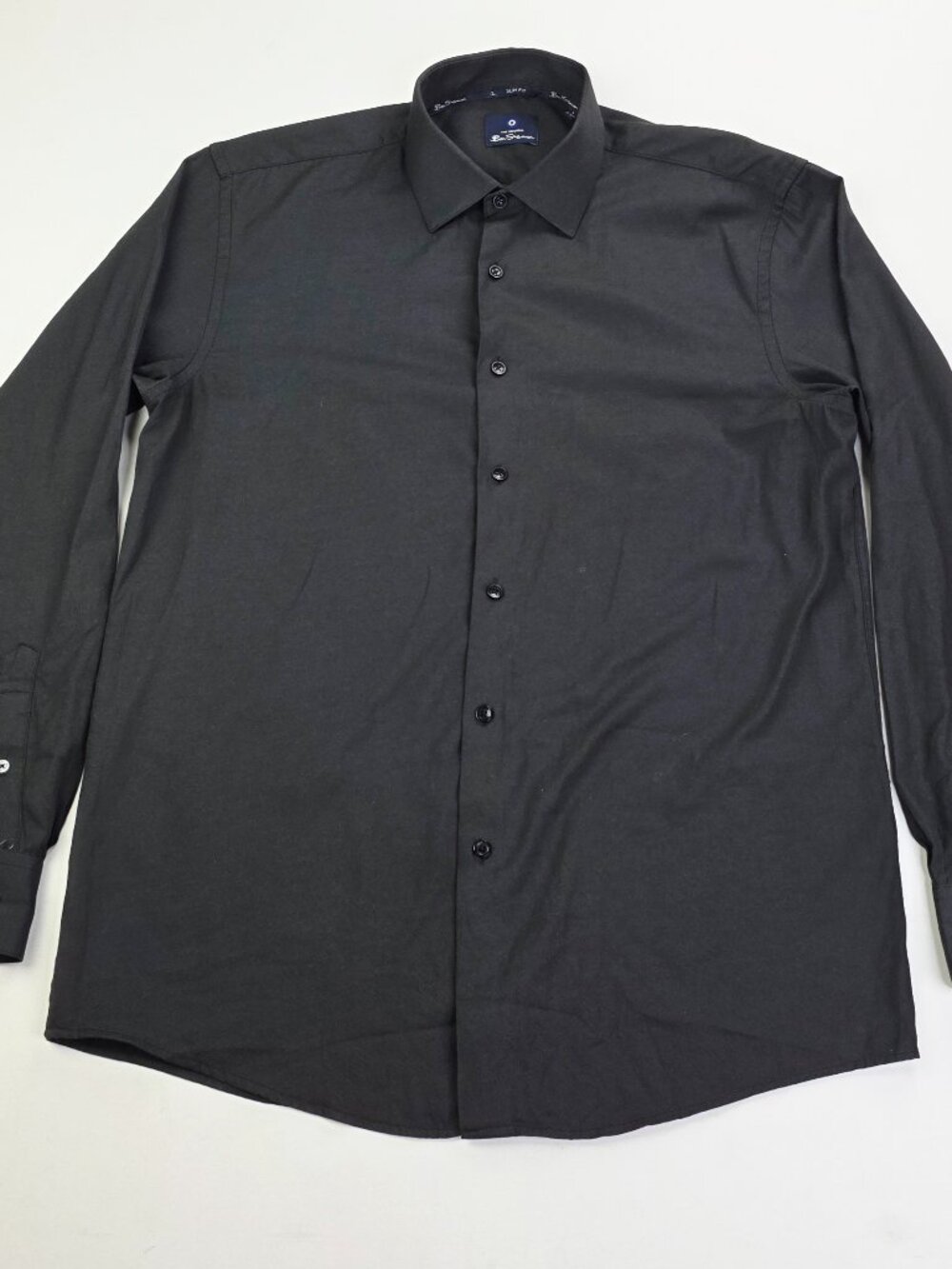 Ben Sherman Slim Fit Size Large 16-16.5 34/35 Mens Black Spread Collar Shirt